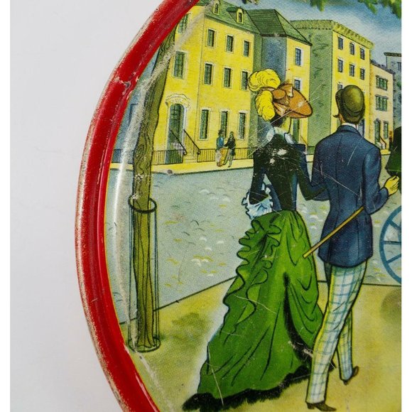 Vintage 1950's Barricini Candies Round Tin w/Lid Horse & Carriage NYC 8.5" - Picture 8 of 9
